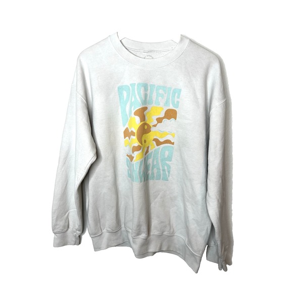 Pacsun yellow sun graphic pullover sweatshirt womens M - Picture 1 of 6